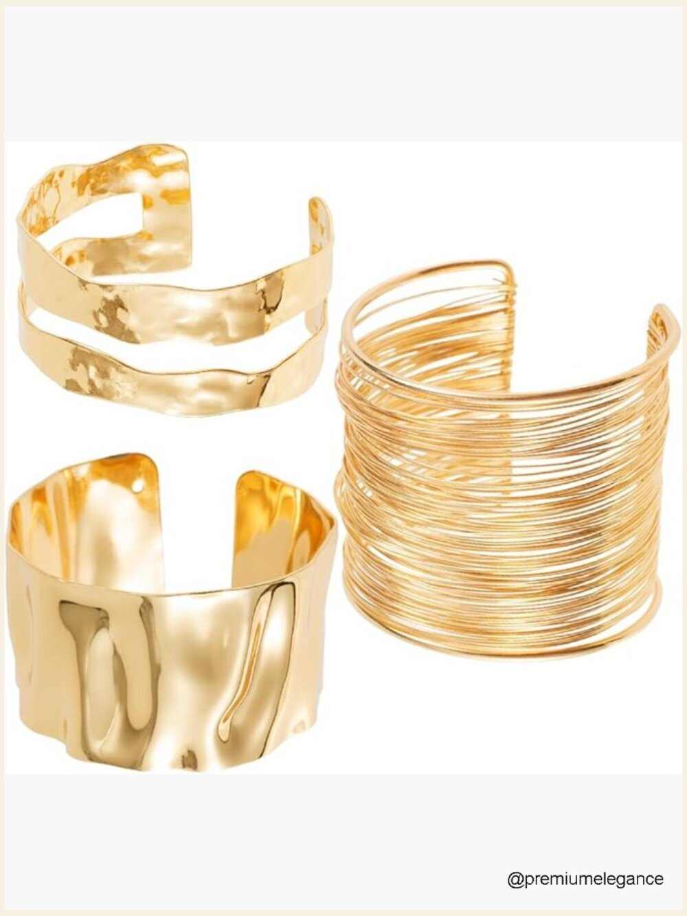 3pcs Chunky Cuff Bracelets Set, Adjustable Gold Plated Bangles Stackable